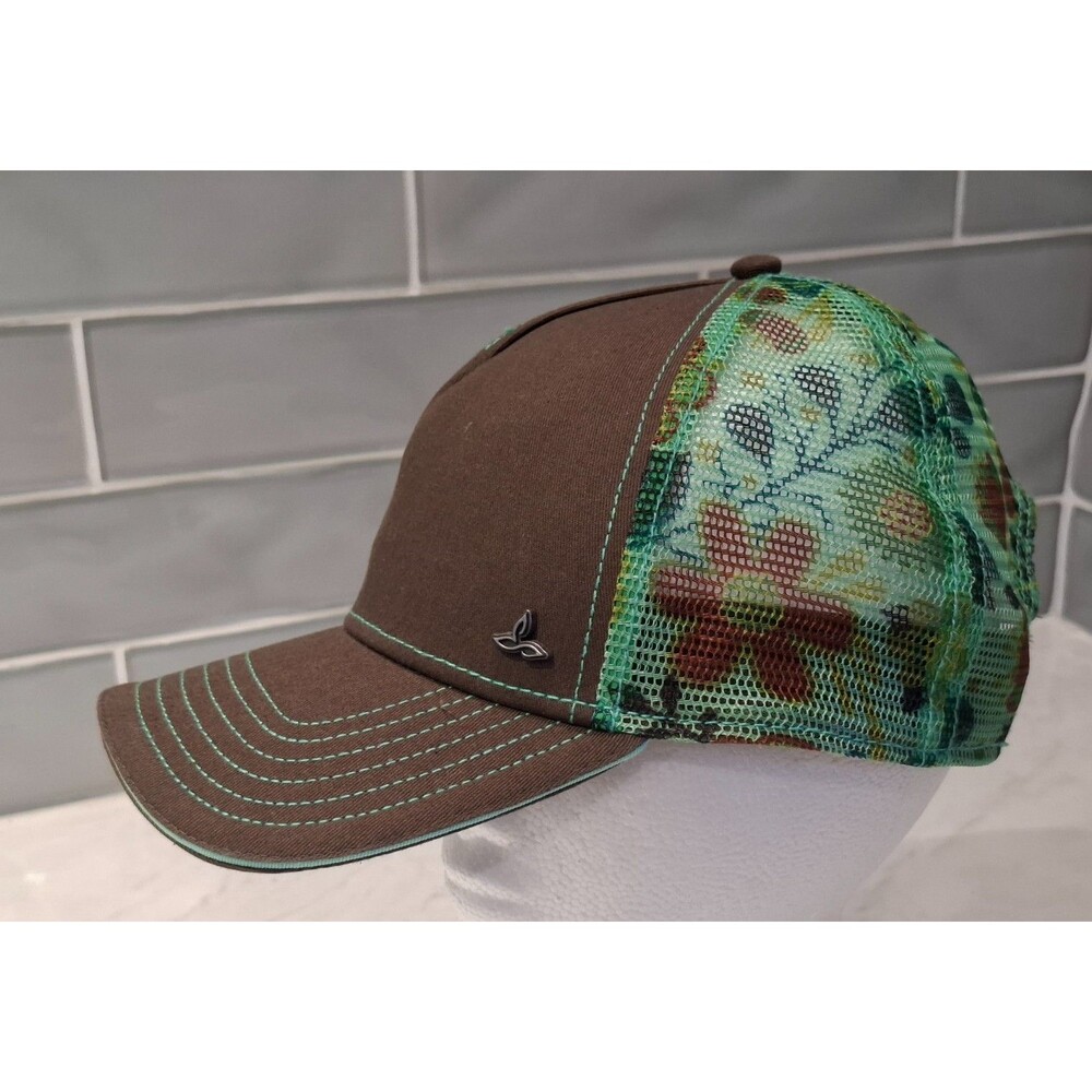 NEW~prAna Snap-Back Adjustable Army Green Floral Mesh Trucker Hat Cap